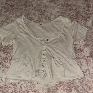PacSun Cream Button-Down Peplum Top